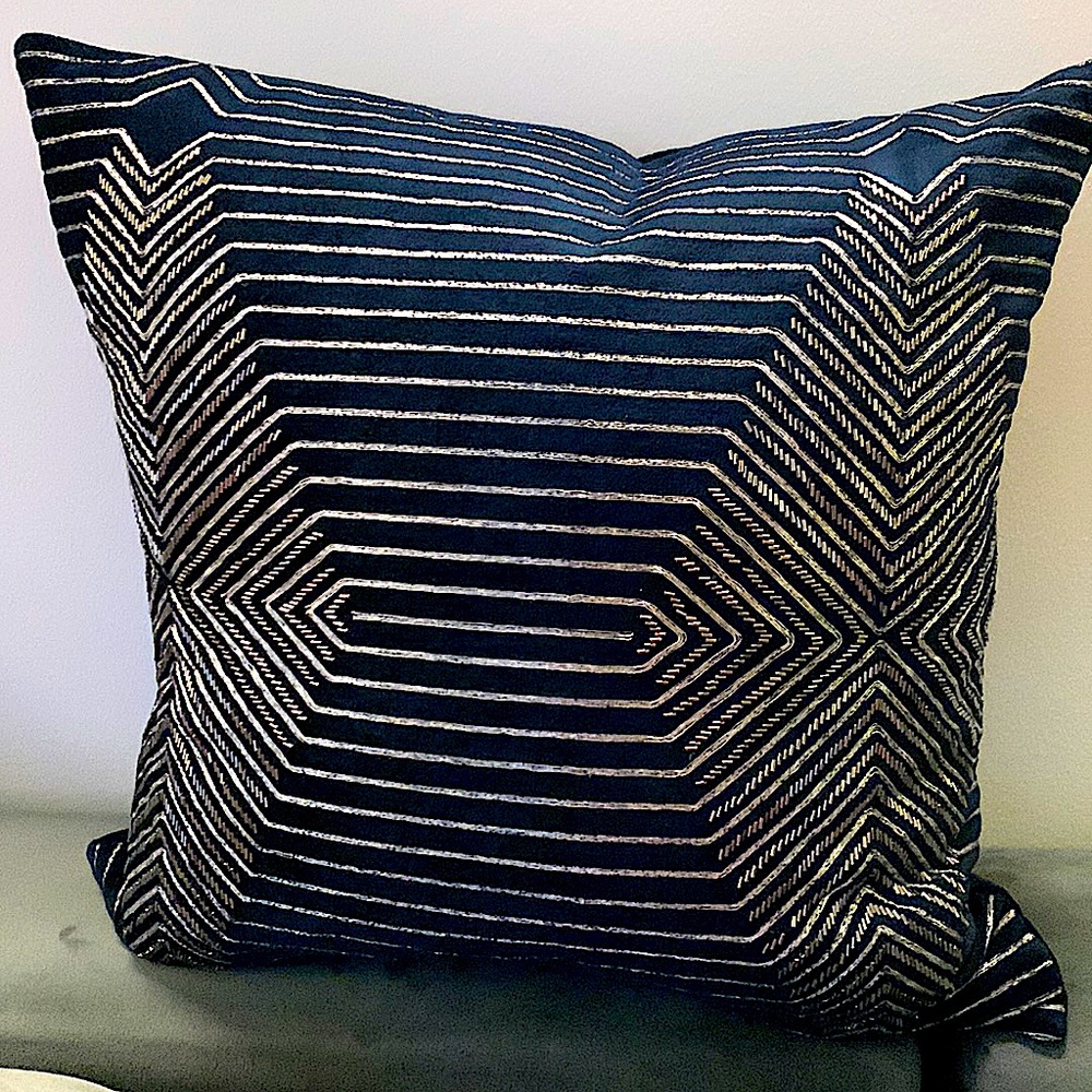 Callisto Velvet Navy Blue Silver Beads Decorative Pillow (20x20)